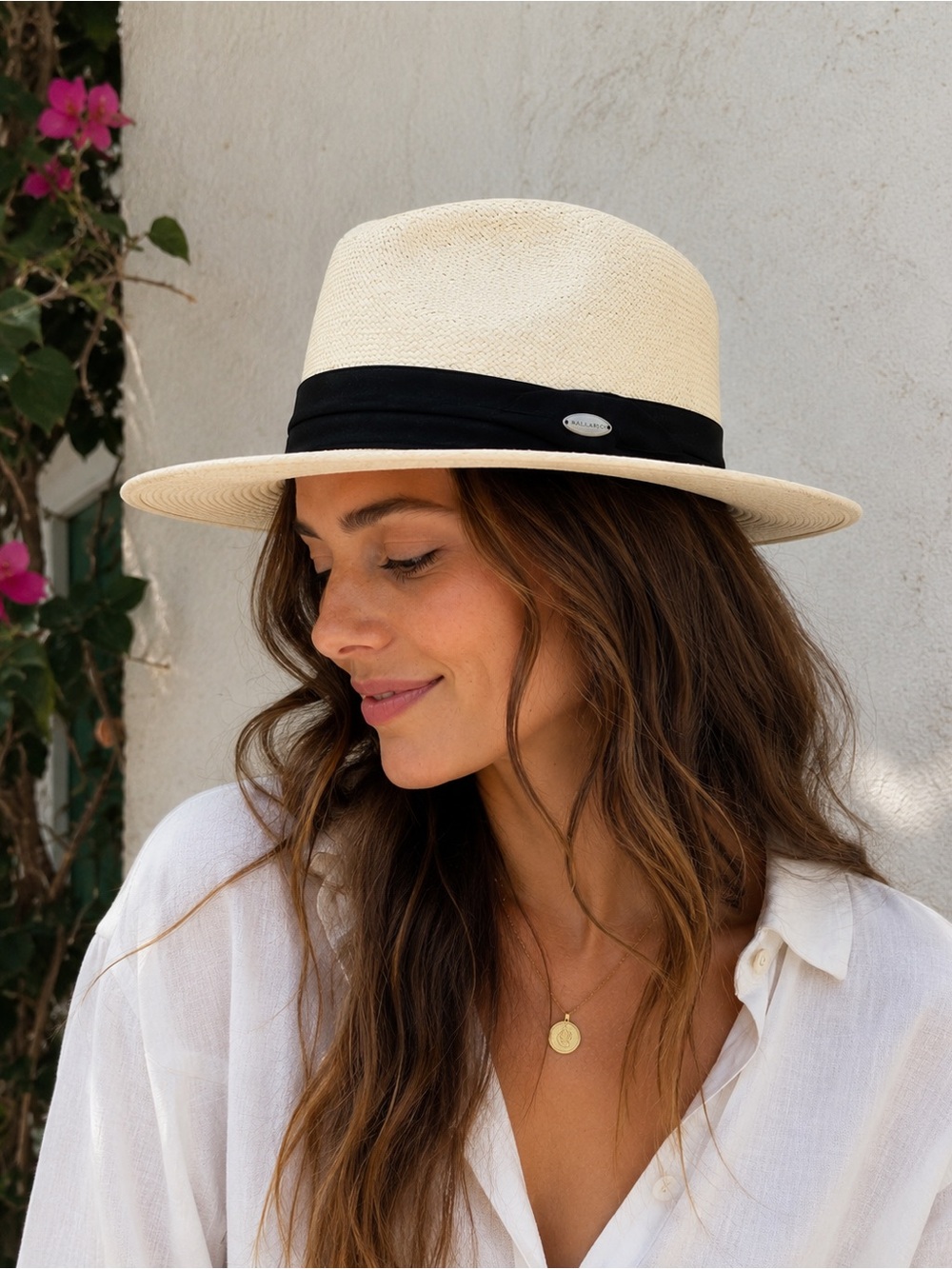 Wallaroo Monterey Hat Company Straw Panama Fedora Sun Hat Cream Ivory Black Band